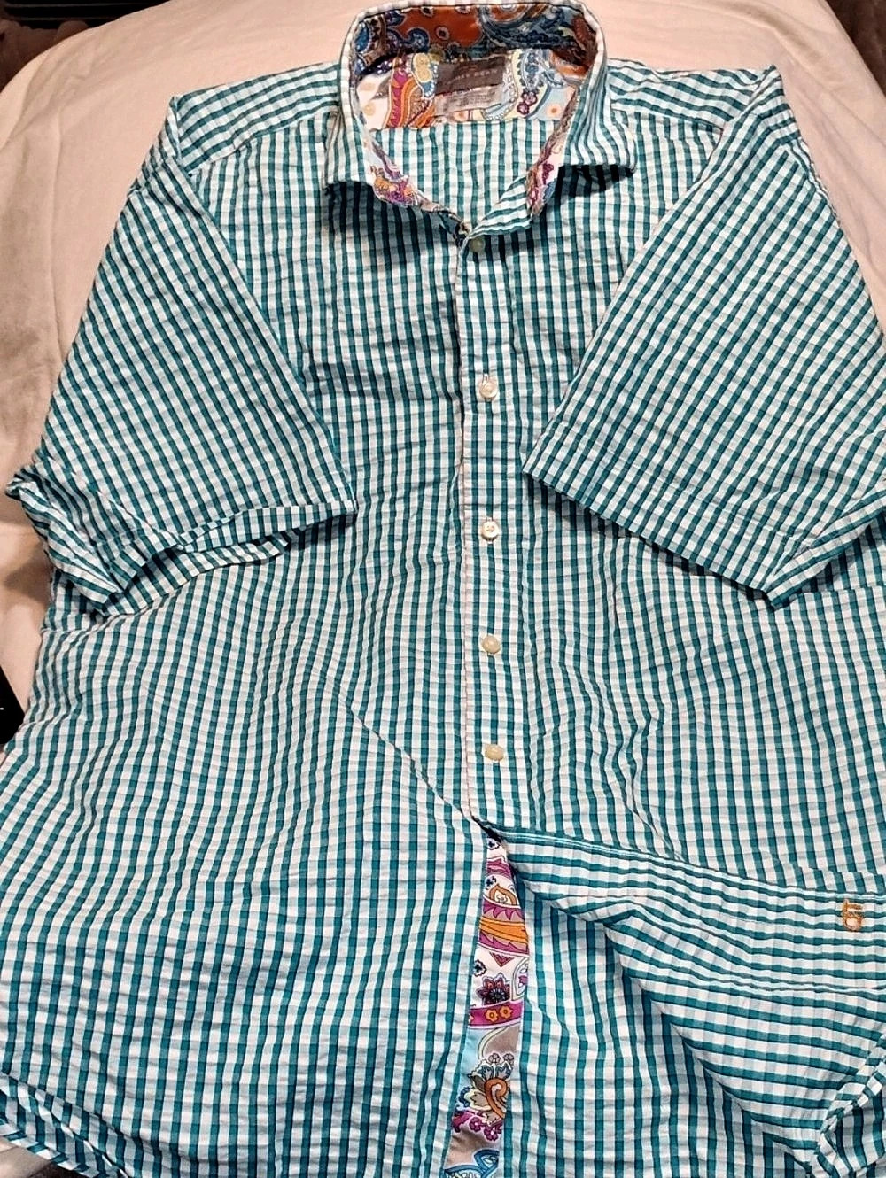 Thomas Dean Men's Gingham Button Down in Blue & White